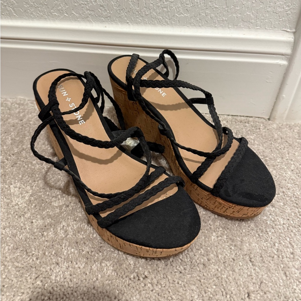 Sun + Stone Strappy Wedge Platform Heels